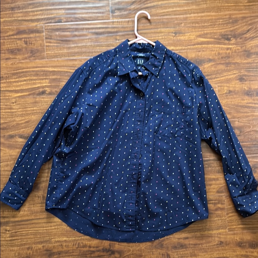 GAP women’s  Navy Blue Polka Dot Big Shirt
